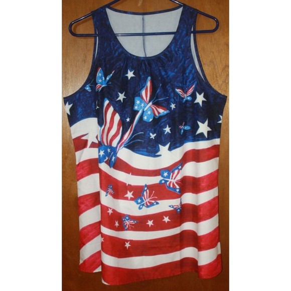 NWOT Plus Womens Unbranded Patriotic Print Sleeveless Tunic Tank Size 0X - Picture 1 of 5